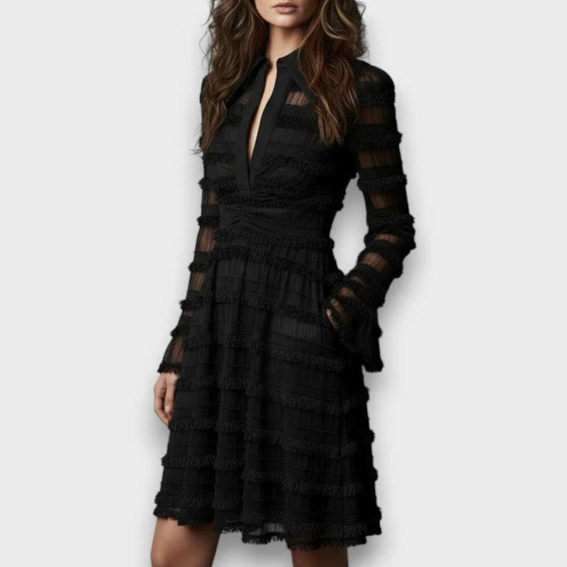 PARISA – VESTIDO CON FLECOS TRANSPARENTES