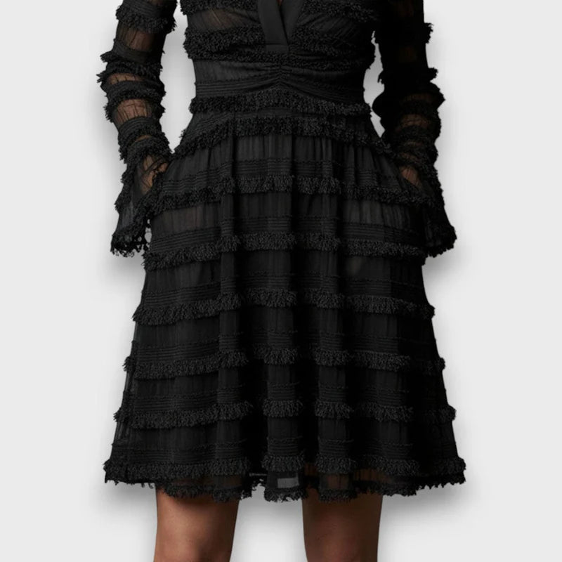 PARISA – VESTIDO CON FLECOS TRANSPARENTES